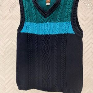 Tea Collection Kids Cable Knit Sweater Vest - Teal and Navy